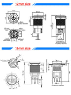 Metal Switch Button Push With Wire Waterproof on off 12mm 16mm 19mm 22mm Momentary/Latching Led Light Start Stop 5V 12V 24V 220V