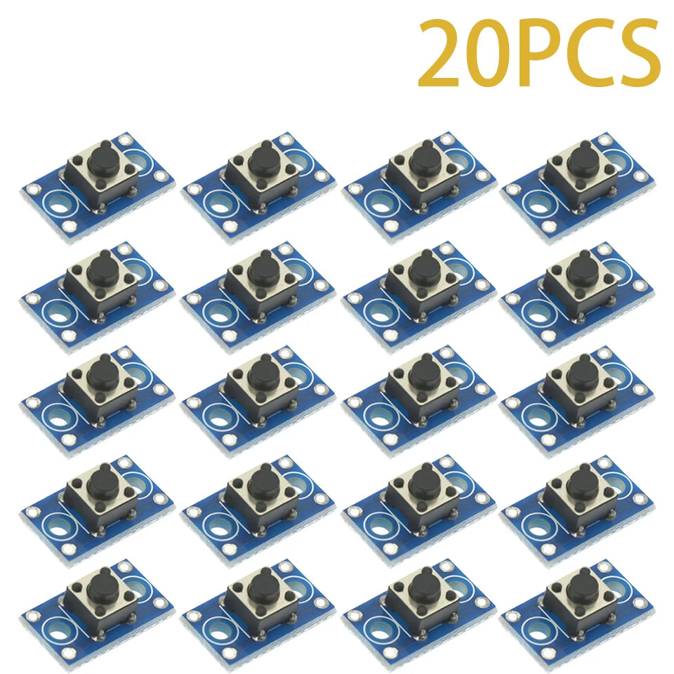 1-100PCS 6x6mm Tact Switch Module – Momentary Push Button with PCB Board for Arduino STM32 Projects