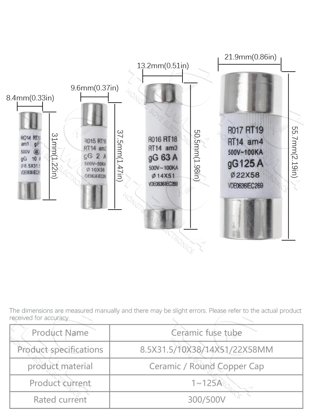 5PCS 8.5*31.5mm 14*51mm 22*58mm Fast low Ceramic Fuse 10x38mm Fuse 380V 500V 0.5A 1A 2A 4A 10A 16A 20A 32A RO14 RO15 RO16 RO17