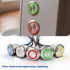 FILN 22mm 20A Waterproof Metal Push Button Switch Ring LED Lighted Pre-Wired High Current Power Switch Lamp for Car Boat Marine