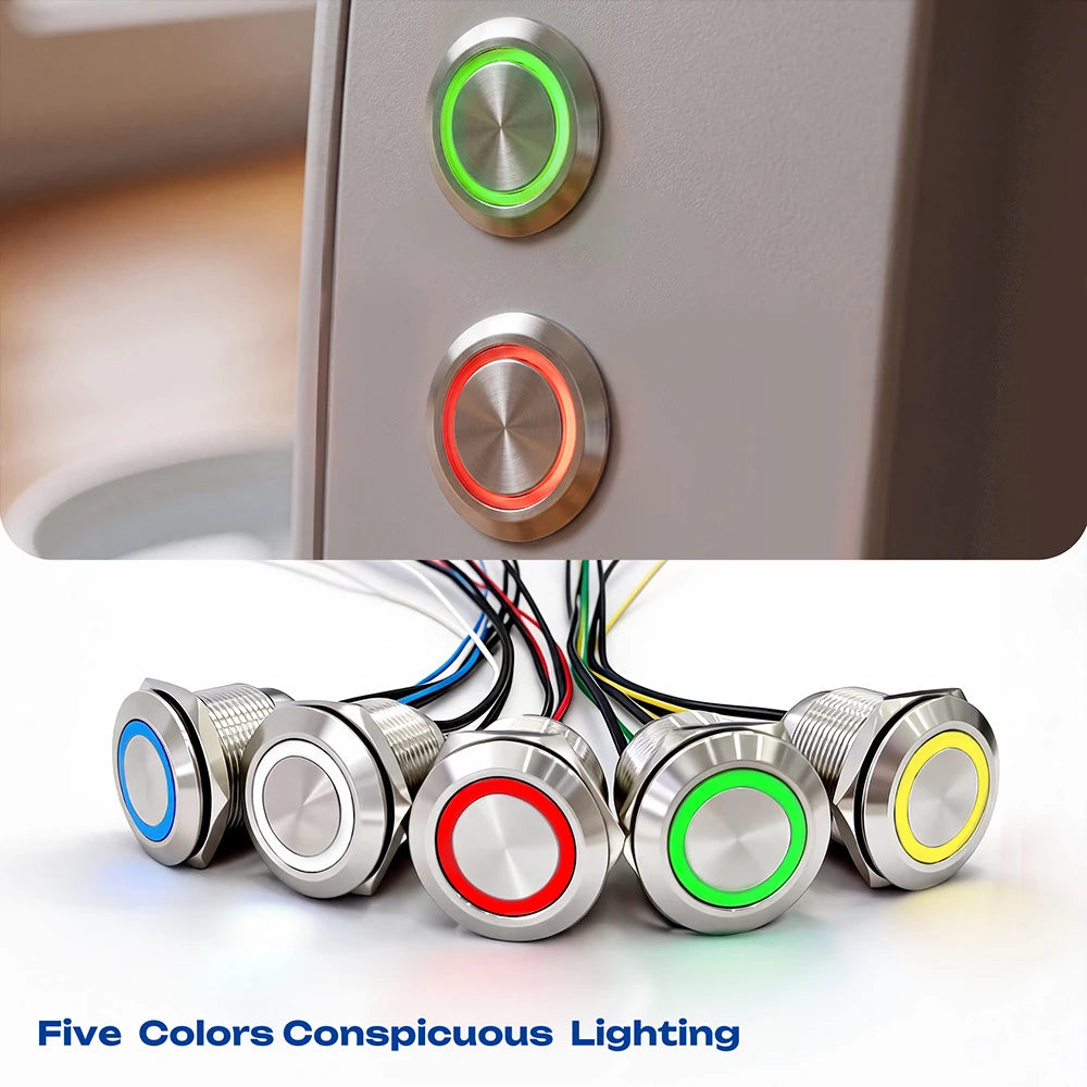 FILN 22mm 20A Waterproof Metal Push Button Switch Ring LED Lighted Pre-Wired High Current Power Switch Lamp for Car Boat Marine