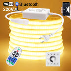 Wifi Bluetooth COB LED Neon Strip Light Wall Touch 23key Remote Control 220V Dimmer Power Kit 5m 10m 20m 0.5m 240LED/m Flex Lamp