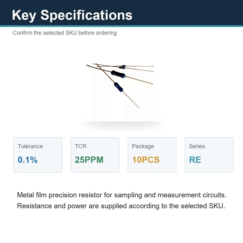 10PCS RE Precision Metal Film Non-Inductive Resistor 0.1% 25PPM 0.25W 0.5W 1W 2W Sampling Resistor
