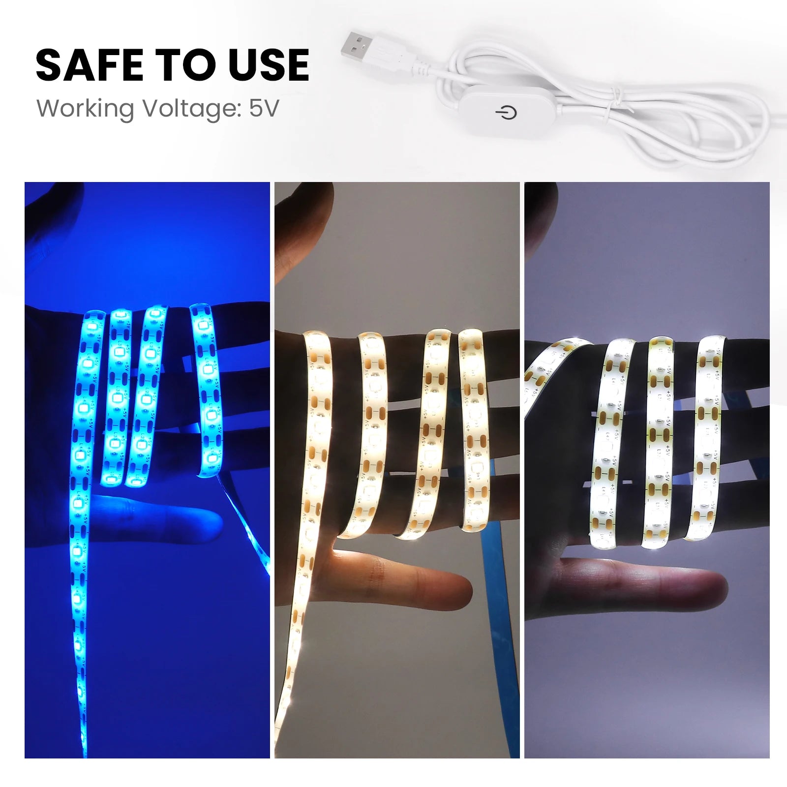 5V LED Strip Light USB Dimmer/Switch White Warm Blue Waterproof Adhesive Tape 2835 60LEDs Cabinet Room Night Lighting 1M 3M 5M