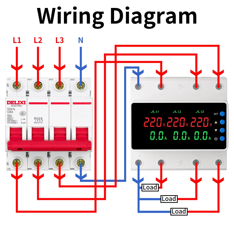 GTRIC Over Under Voltage Protection Device Three-Phase 380V AC Undervoltage Protection 63A Current and Voltage Protection Relay