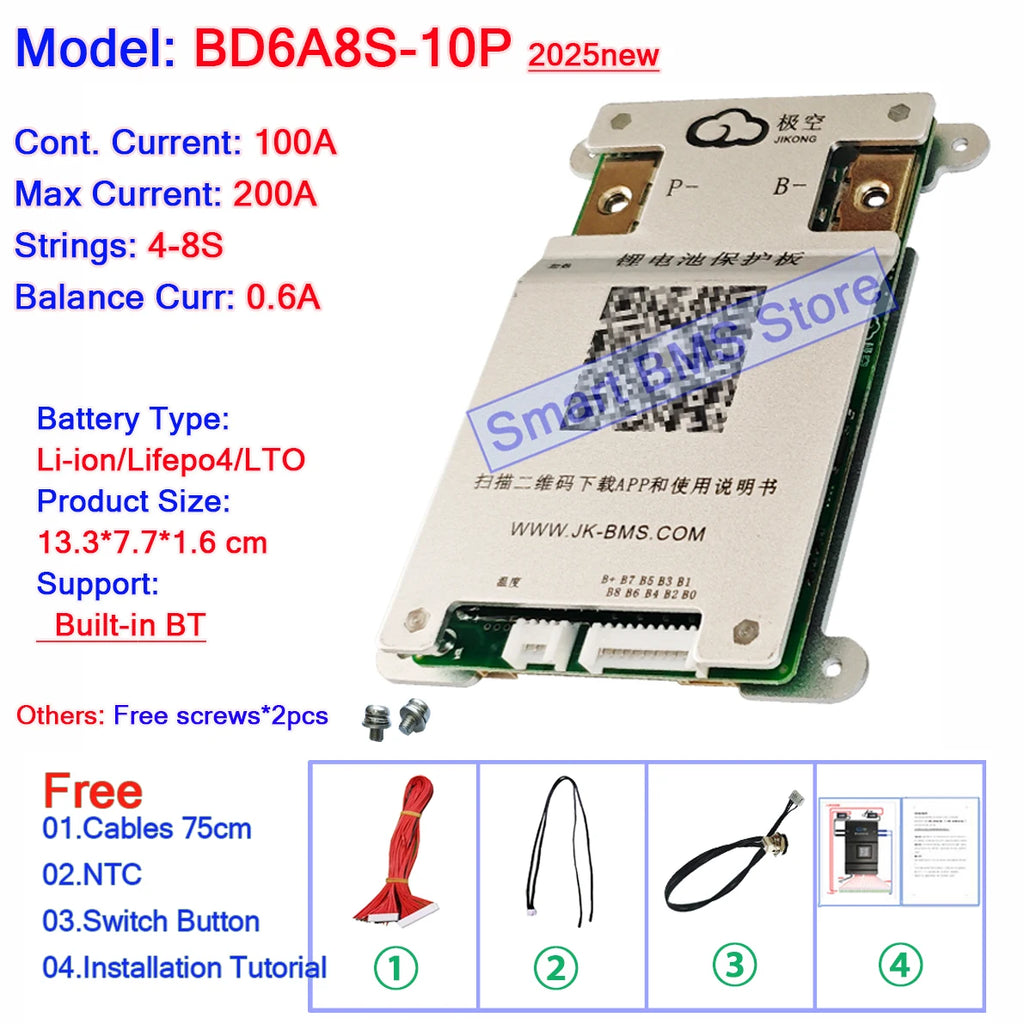 Smart Jikong JK BMS 4s 5s 6s 7s 8s 100a 200a Lifepo4 Li-ion Active Balance Lithium 24v With Bt Heat Function Equalizer On Sale