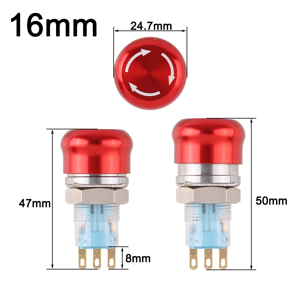 16mm 19mm 22mm 1NO1NC 2NO2NC Metal Waterproof aluminum Push Button Switch mushroom emergency STOP latching press button