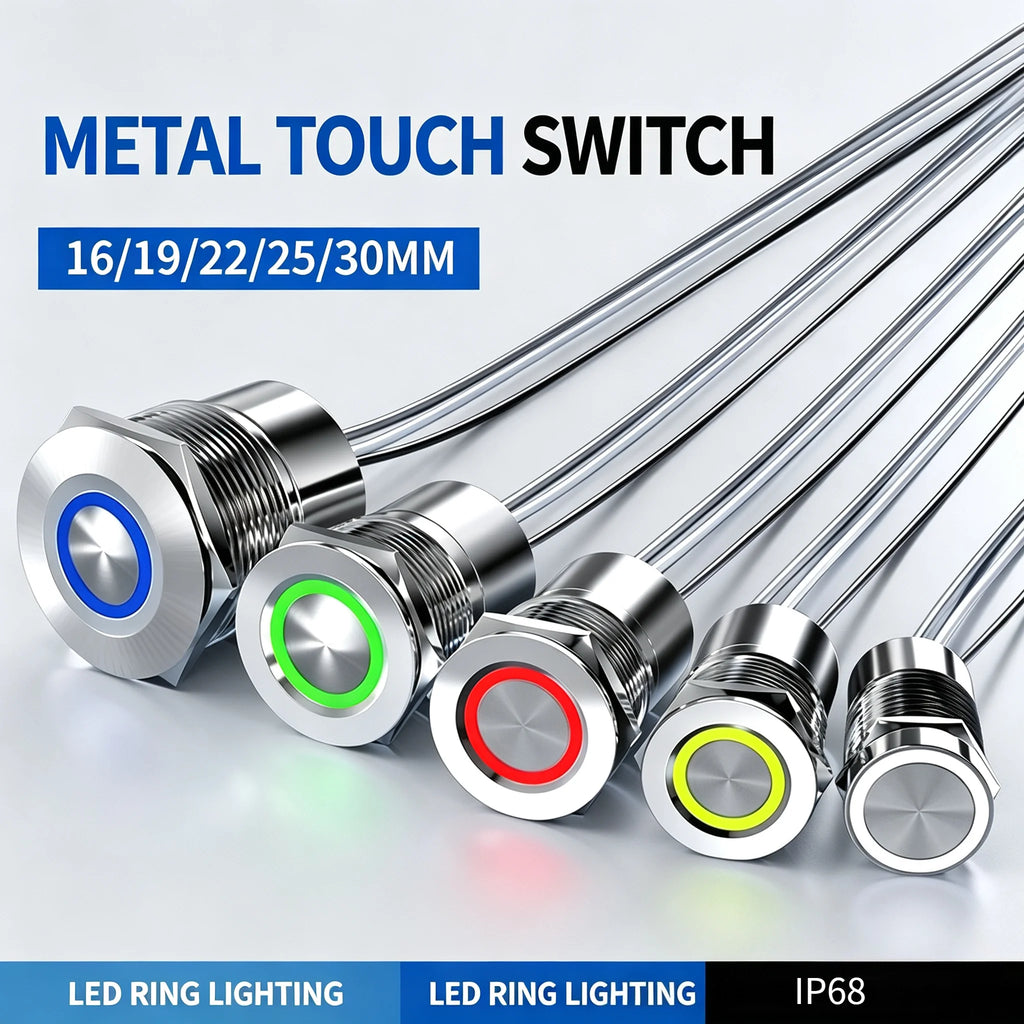 Metal touch sensor switch Stainless steel button jog delay self-locking IP68 waterproof 16/19/22/30mm
