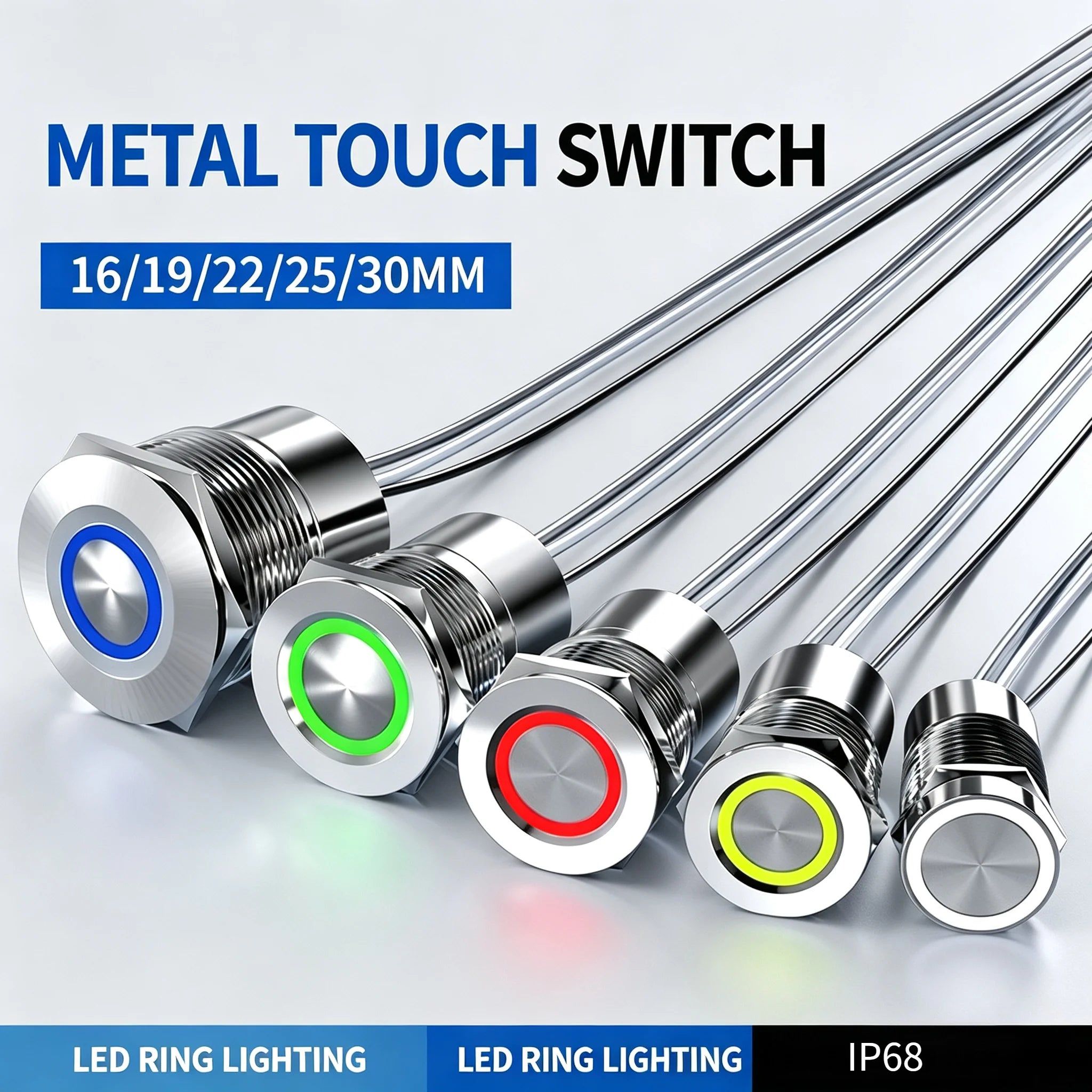 Metal touch sensor switch Stainless steel button jog delay self-locking IP68 waterproof 16/19/22/30mm