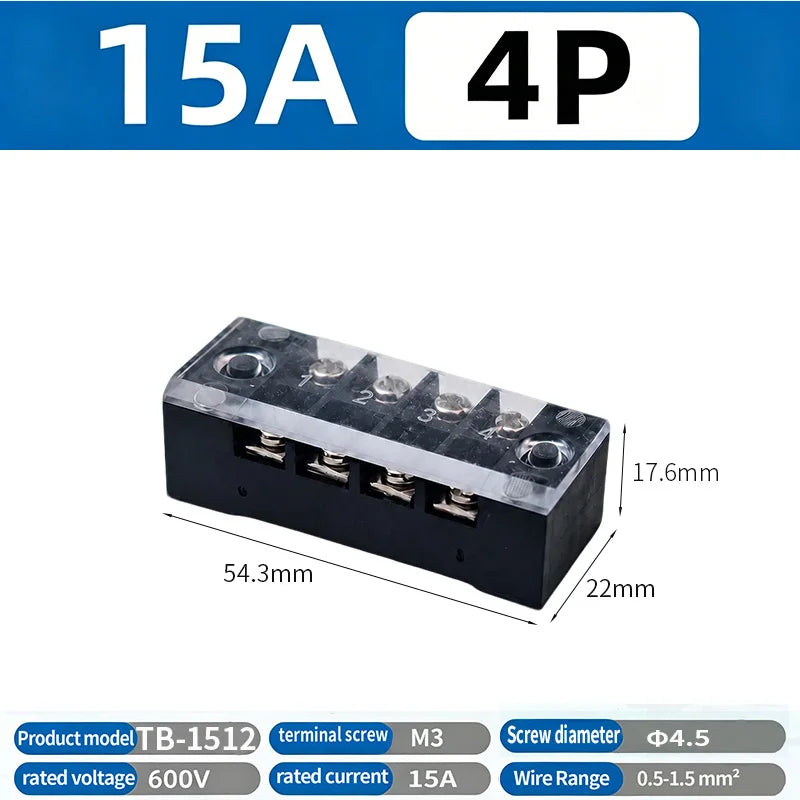 Dual Row Strip Screw Terminal Block TB1503-TB151 15A  Fixed Wiring Board Wire Connector for Electronic Components