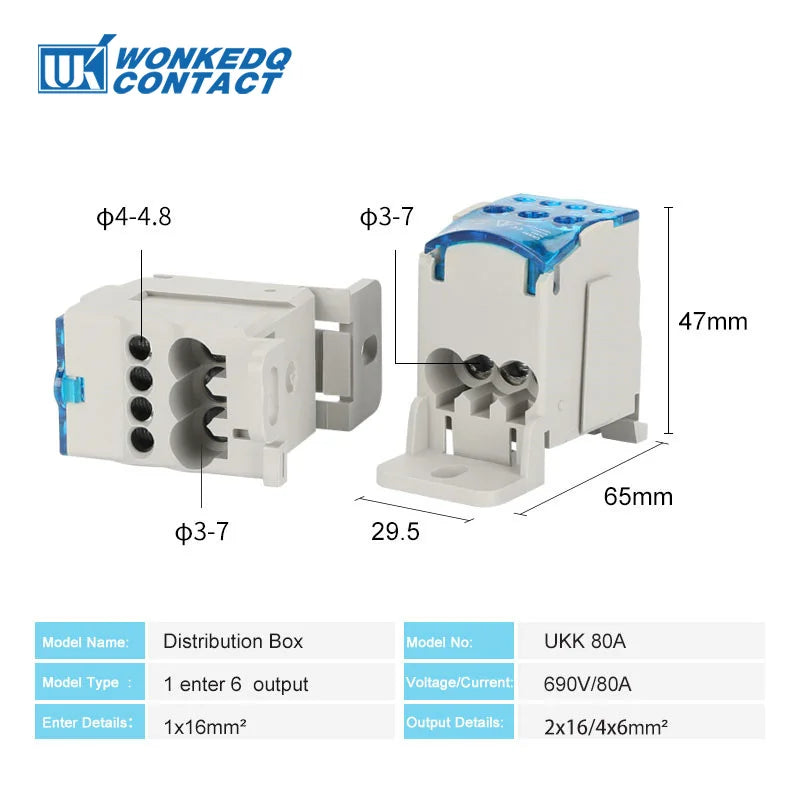 UKK Distribution Box One In Several Out Power Electrical Connector Junction Din Rail Terminal Block UKK80A/125A/160A/250A/400A