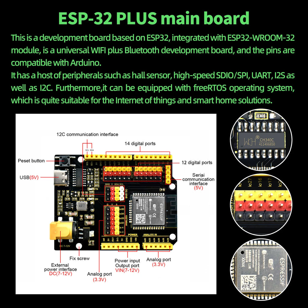 Keyestudio IOT ESP32 Learning Kit For Arduino ESP32 All-in-One Learning +134 Projects Support MicroPython&Arduino C Programming