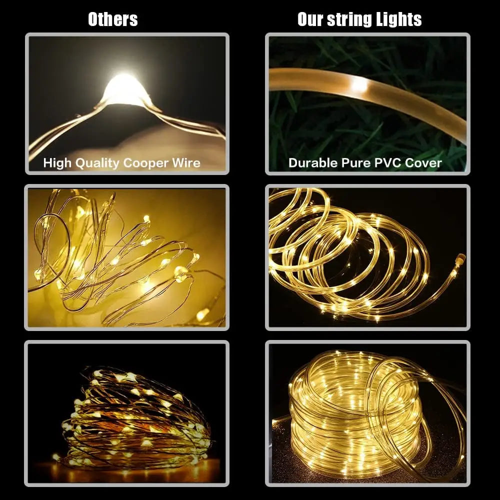 Outdoor Solar Tube Rope Led Light Garden Christmas Decoration Fairy String Light 32m/22M/12M/7M Outdoor Wedding Party Led Lamp