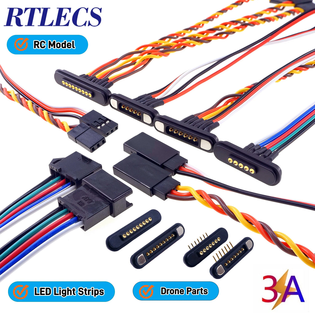 3A Magnetic Spring Loaded Pogo Pin Connector 24VDC LED Snap-on JST SM JR Servo Extended Cable 5/6/7/8/9 Pin Male Female Blind