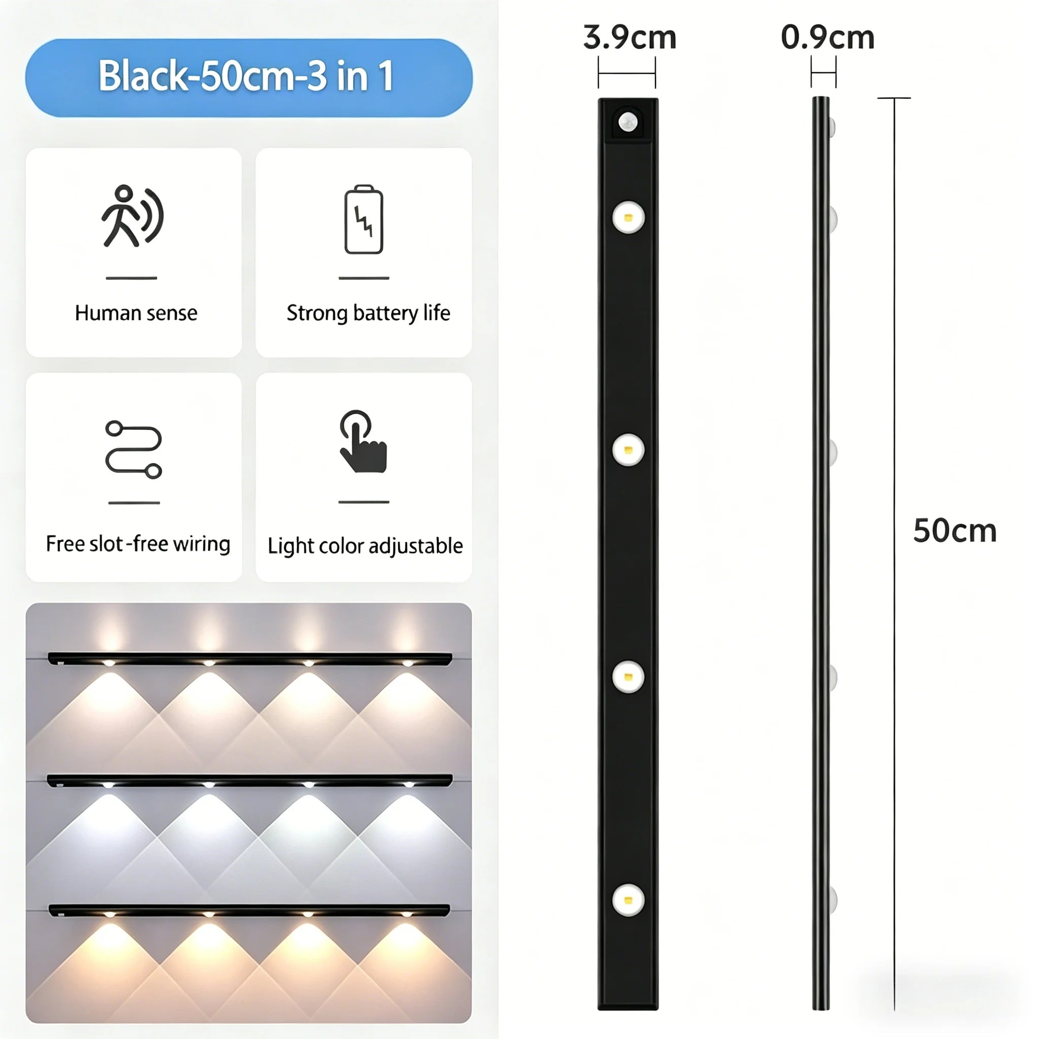 LED Cabinet Light USB Rechargeable Motion Sensor Dimmable LED Night Lamp For Kitchen Wardrobe Closet Home Lighting 20/30/40/50CM