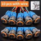 10 pcs  Latching Push Button Switch Metal Shell 16/19/22mmWaterproof Power Symbol Pattern Self-Locking Momentary Fixed 1NO 1NC