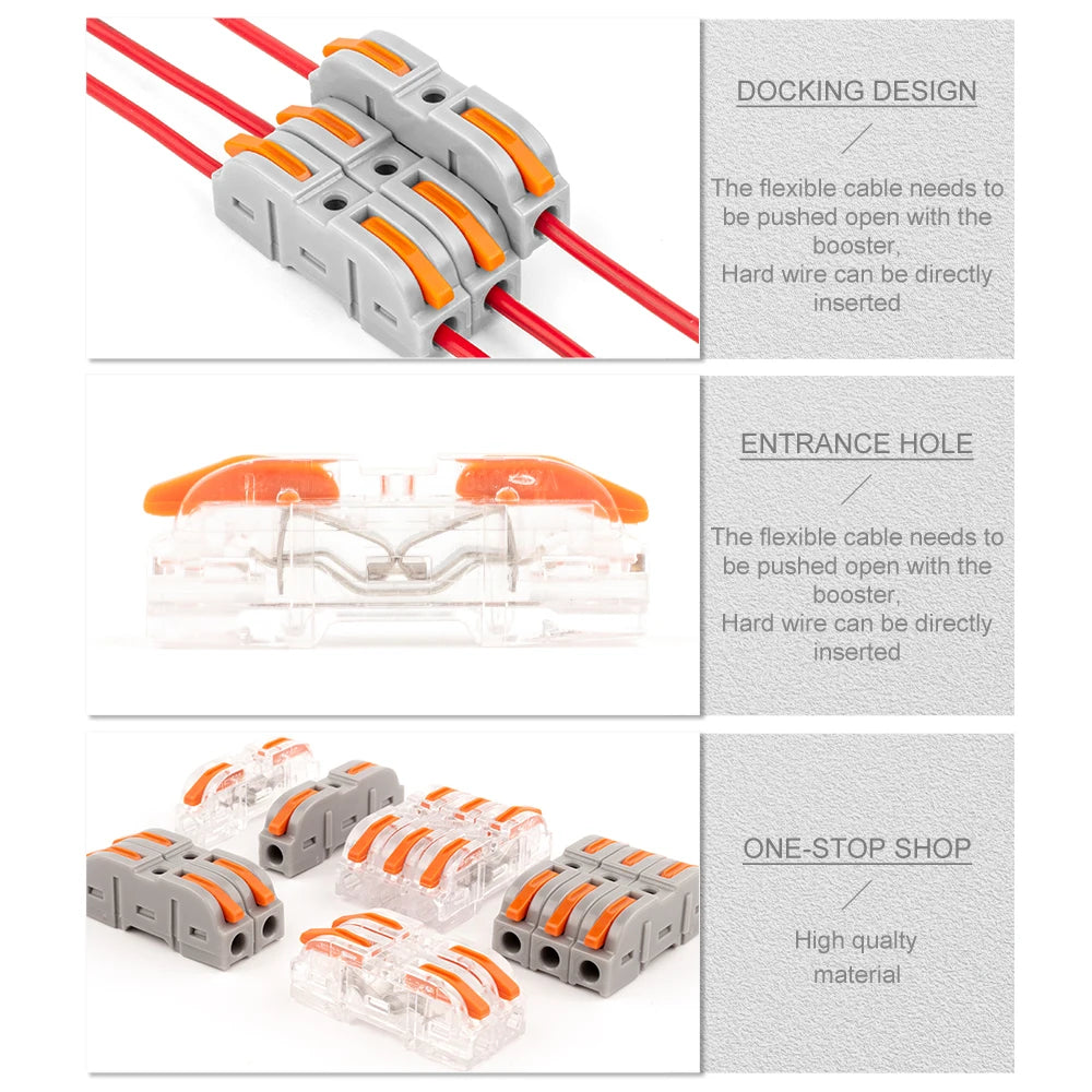 25/50/100PCS Lever Wire Connector 2 Pin 1 in 1 out Splicing Terminal Blocks Led Strip Lighting Home Electric Quick Connectors