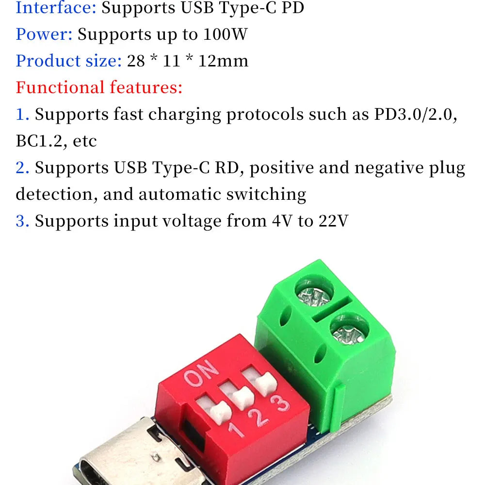 USB-C PD Trigger Board Module PD/QC Decoy Board Fast Charge USB Type-c to 12v High Speed Charger Power Delivery Boost Module