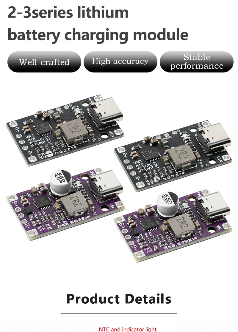 Type‑C USB 2‑3S BMS Lithium Battery Boost Charging Module 15W 8.4V 12.6V 1.5A Fast Charge With Balance And Indicator