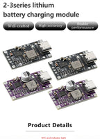 Type‑C USB 2‑3S BMS Lithium Battery Boost Charging Module 15W 8.4V 12.6V 1.5A Fast Charge With Balance And Indicator