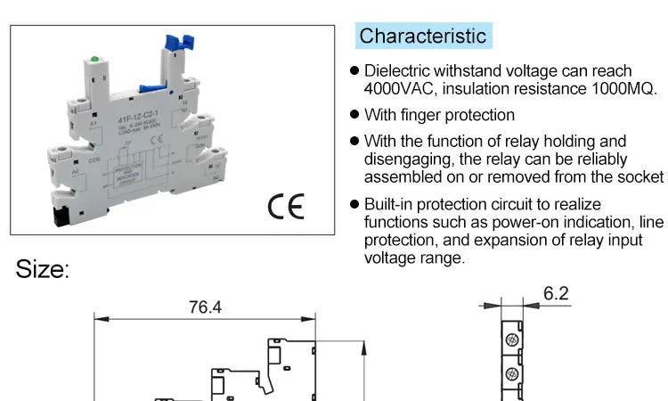 1PCS Slim Relay HF-41F 5V 12V 24V High Frequency Relay Base DIN Rail Relay 41F-5-ZS41F-12-ZS41F-24-ZS LED 6A
