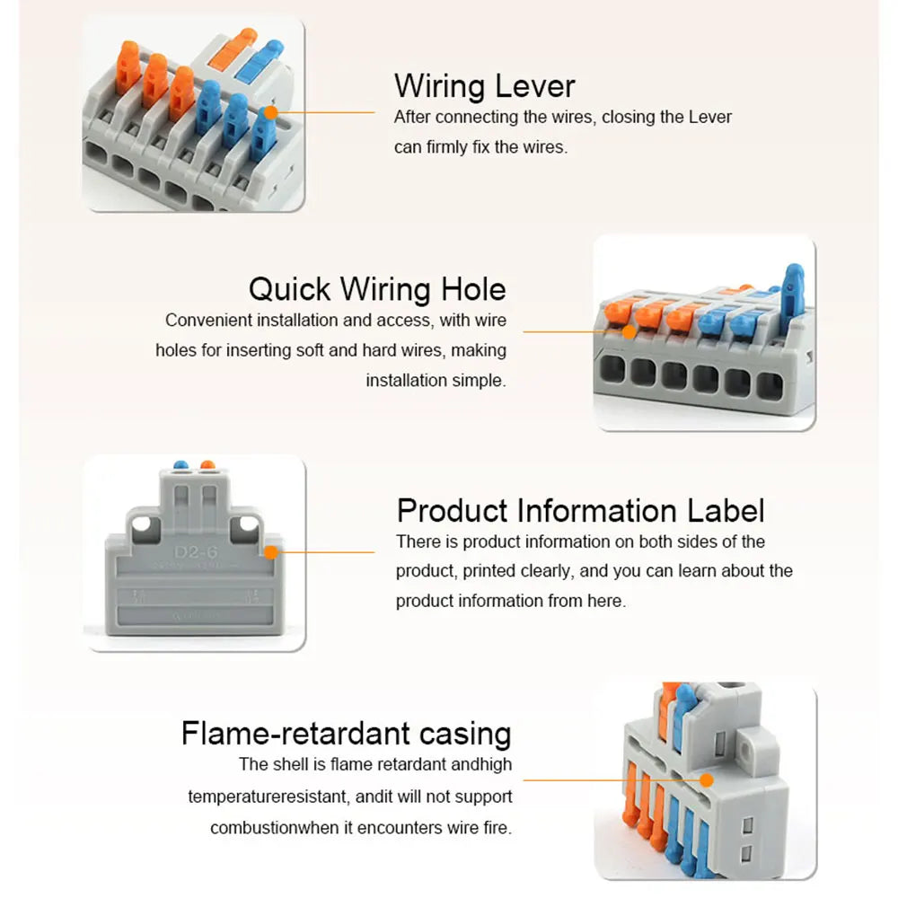 5/10PCS 2/3Ports Electrical Wire Connectors Fast Compact Push-in Terminal Block Wiring Cable Butt Connection Splitter With Lever