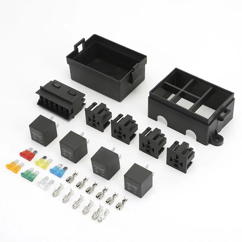 12V/24V 40A 4/5 Pin 6-Way Fuse Relay Box, 4 Relay Holder Standard ATO Fuse Block with Free Assembly for Car Motorcycle