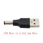 USB 2.0 Type-A to 5.5mm x 2.1mm DC Power Socket Adapter Male Plug to Female Jack 5V Connector for Laptop Black