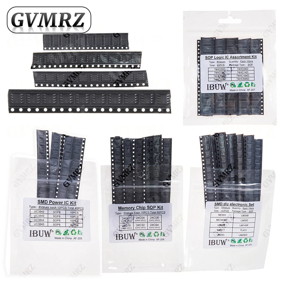 NE555 LM358 TL431 LM393 UC3842 UC3843 UC3844 UC3845 SOP-8 24C02 24C04 24C08 74HC00 SMD Power Supply IC Kit