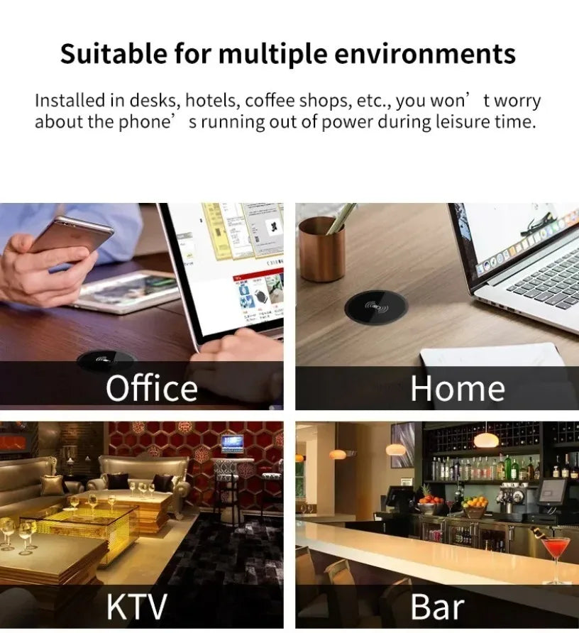 Embedded 15W Wireless Charger Fast Inductive Charging Base Desktop For iPhone 16 15 14 13 12 Samsung S24 S23 Huawei Xiaomi Phone