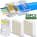 RJ45 Cat6 Cat5e Pass Through Network Connectors Ethernet Cable Gold-plated Crimp End Stranded UTP Unshielded Modular Plug