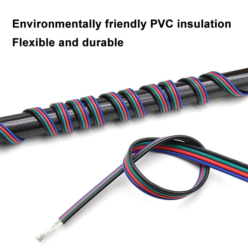 22AWG 20AWG 18AWG LED Extension Cord 2/3/4/5/6Pin RGB Flexible Electrical Connection Cable for LED Strip Lights Auto Lamp Driver
