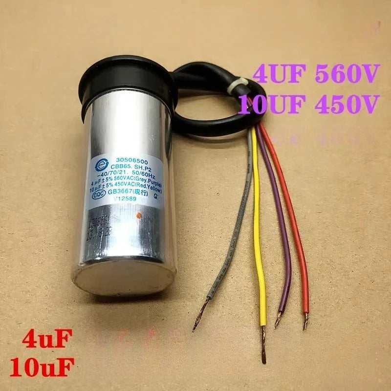 1pcs CBB65 for Haier Washing Machine Dual Cylinder Dual Drum Semi-Automatic Motor 4UF+10uF 4-Wire Starter Capacitor