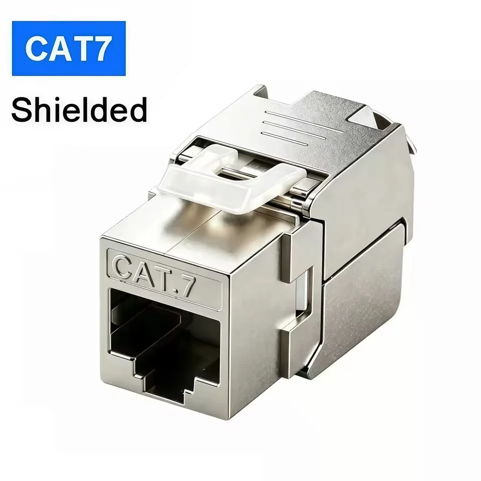 Tool-free Cat8/Cat7/Cat6A RJ45 Keystone module STP type  zinc alloy shielded STP module self-locking network coupler adapter