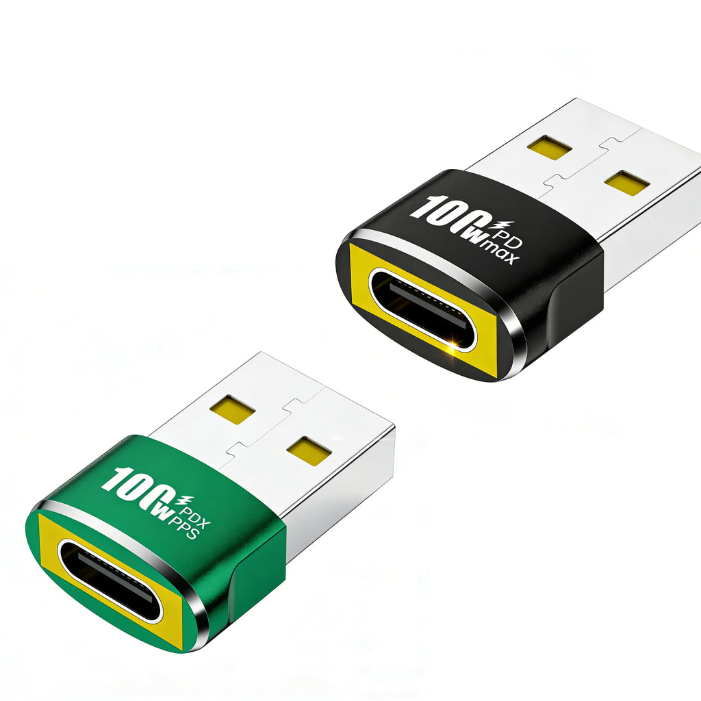 Black /Green 100W PD USB to Type-C OTG Adapter - USB-C Female to USB-A Male