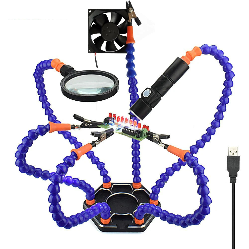 Flexible Holder Alligator Arms Soldering Helping Hands Table Clamp Pcb Board Adjustable Welding Repair Third Hand Tool Magnifier