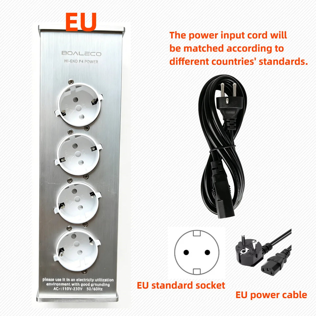 BOALECO P4 Hi-end US Plug HiFi Audio Power Filter Noise  Reduction AC Power Filter 110V-230V Purifier Surge Protection With VU