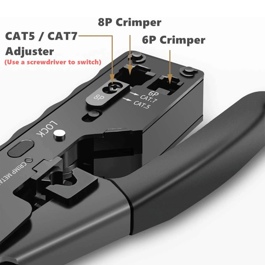 ZoeRax RJ45 Crimp Tool Ethernet Crimping Tool Wire Cutter Crimper for Cat7 Cat6a Cat6 Cat5e Pass Through Connectors