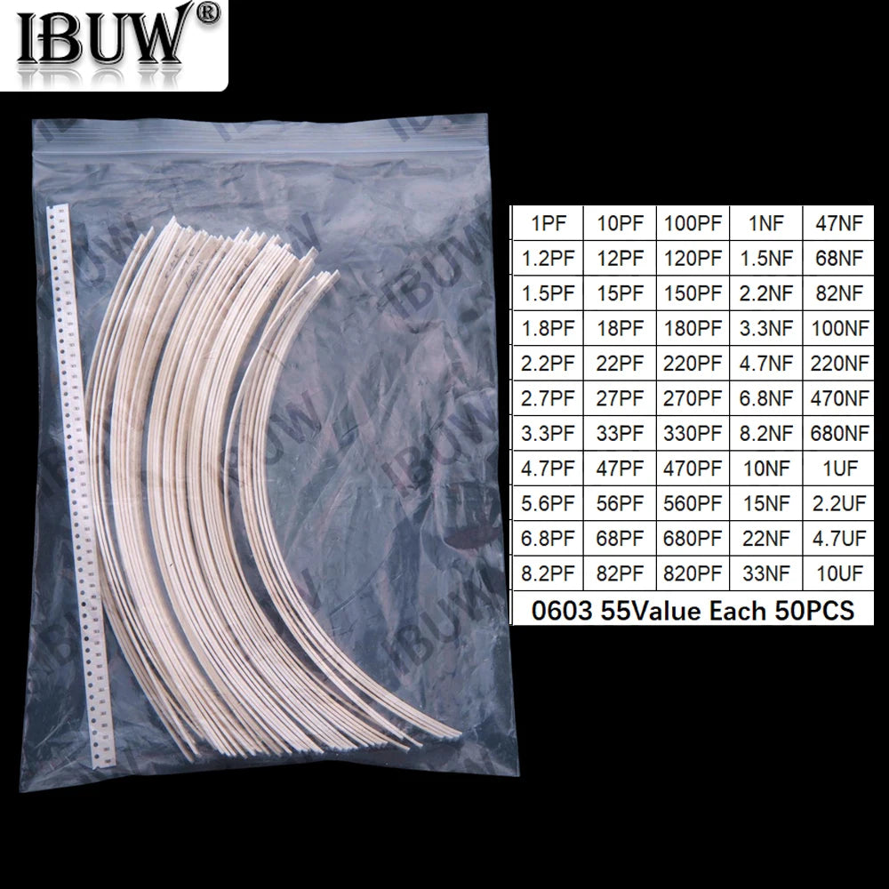 52Value 55Value Each 50PCS/25PCS 0402 0603 0805 1206 capacitor smd kit 1pf 1uf 10uf 0402 0603 0805