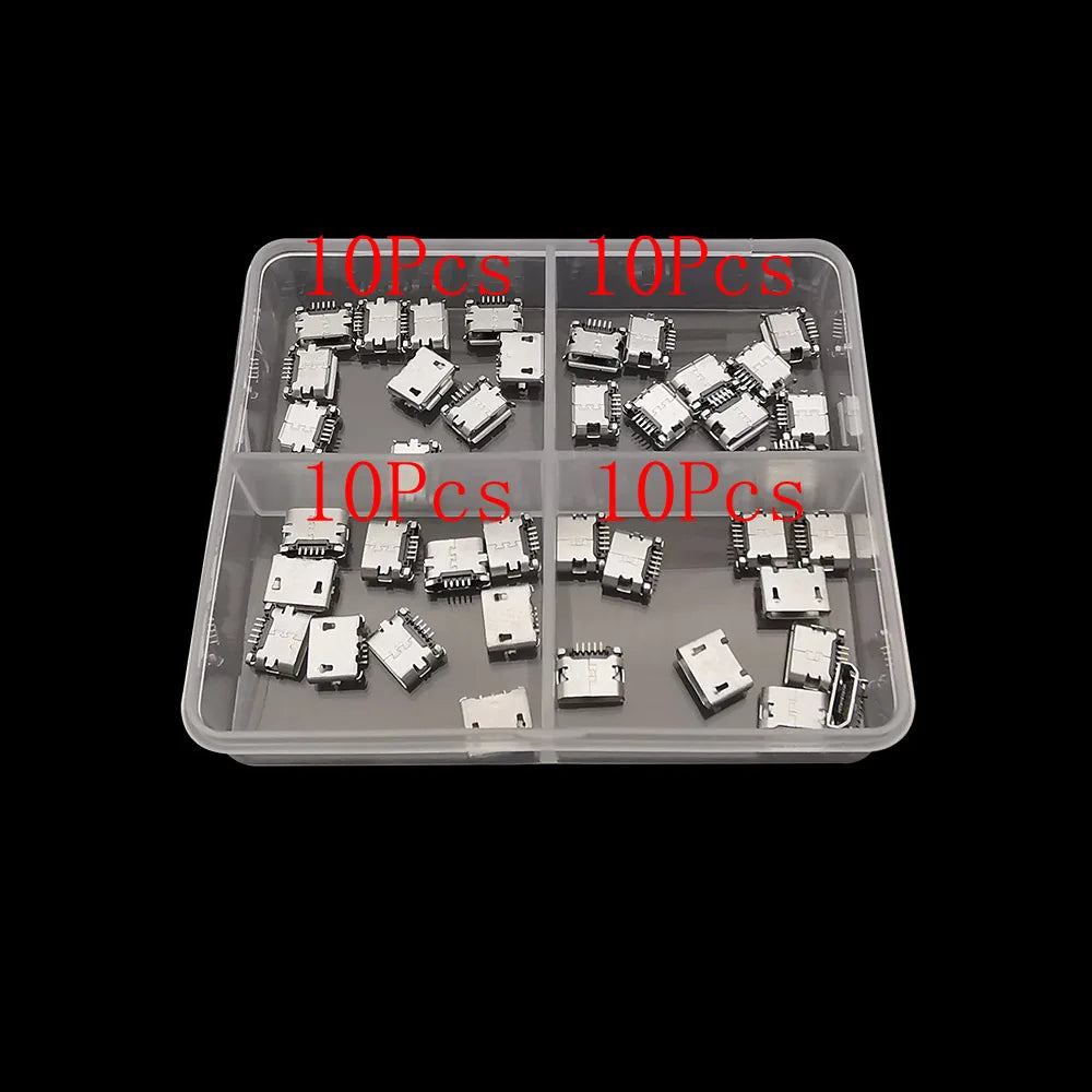 40Pcs/box Micro USB Female 5 Pin Connector Charging Port Dock SMD PCB Soldering DIY Repair Micro USB Jack Socket Adapter