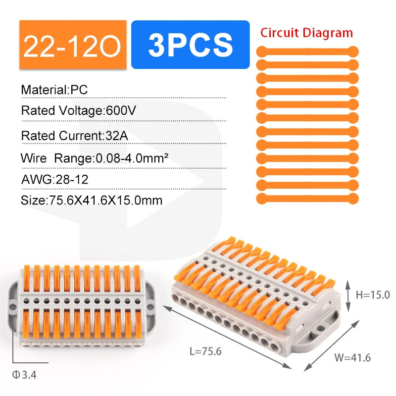 Quick Butt Lever Crimp Terminals Wire Connectors 2-12 Way With Fixing Holes Push-In Universal Compact Electrical Terminal Block
