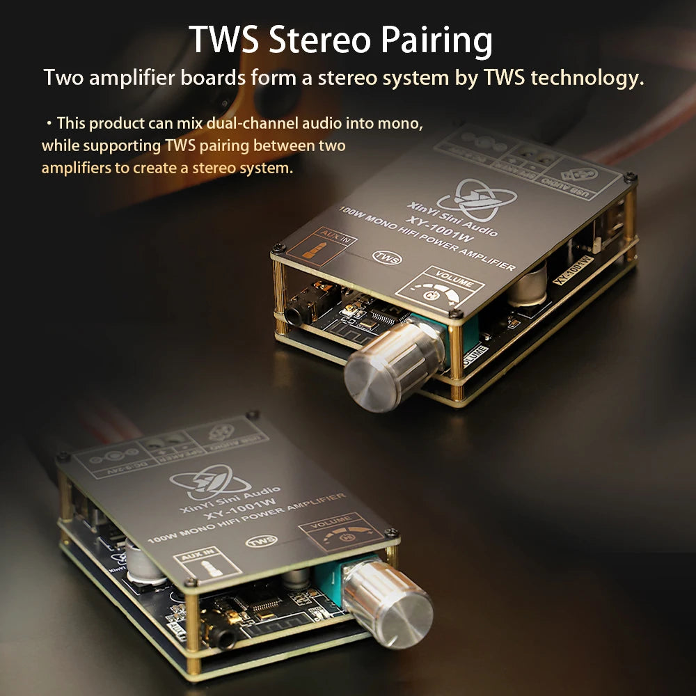 XY-1001W 100W Mono Digital Power Amplifier Board TPA3116D2 Audio Stereo Subwoofer Amplifier Board Bluetooth AUX DC 9-24V