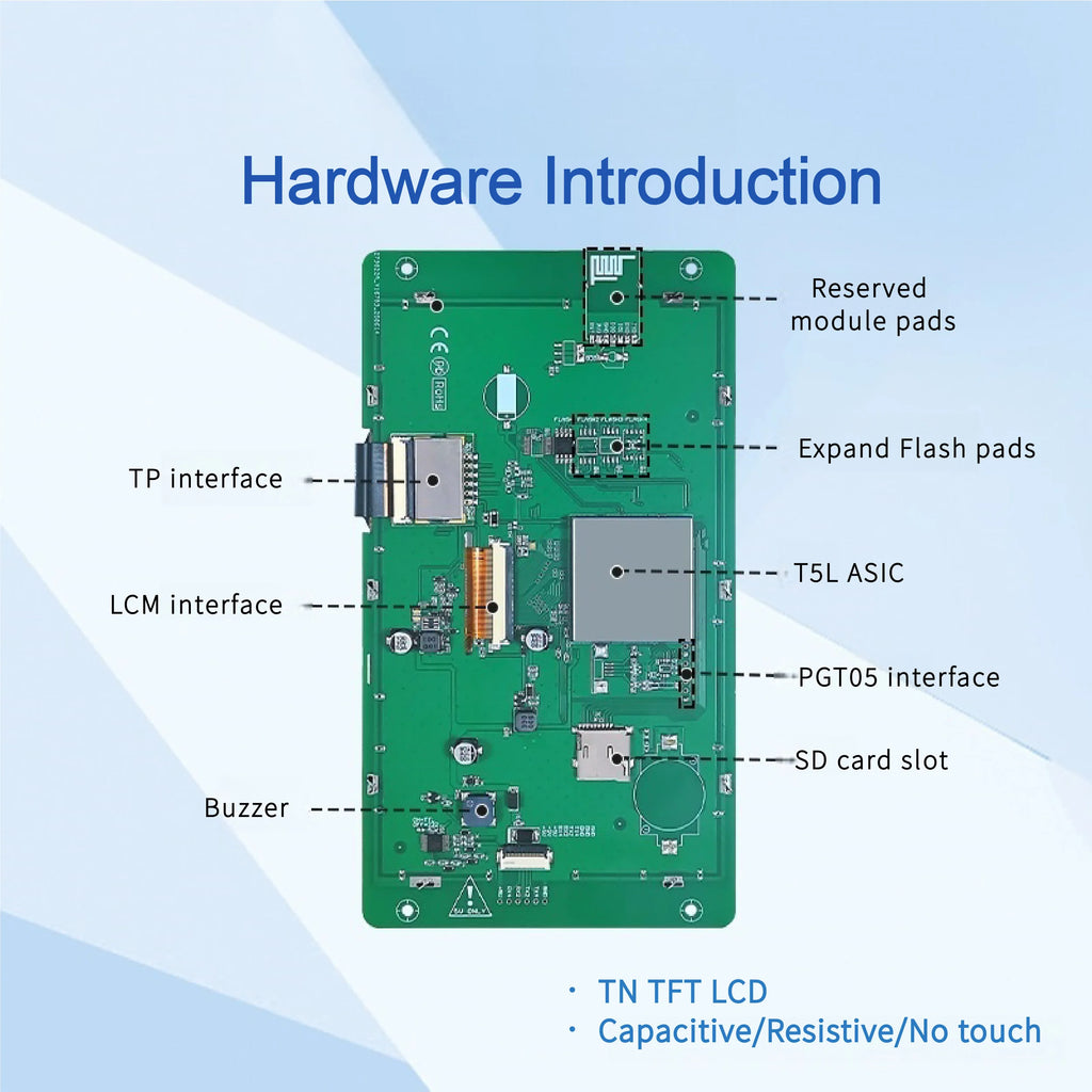 DWIN 7 Inch 800*480 HMI Intelligent TN TFT LCD Display Module UART Commercial Grade Capacitive Touch Screen DMG80480C070_03W