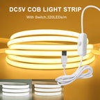 DC5V COB LED Strip With Switch 320Leds/m Flexible Neon Light USB Power Waterproof FOB LED Lights 3000K-6000K Ribbon Tape
