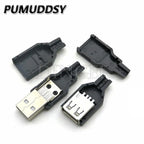 10pcs Type A Male Female USB 4 Pin Plug Socket Connector With Black Plastic Cover Type-A DIY Kits