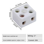 1 In 1 Out Ceramic Wiring Terminal Block 2 In 2 Out High-temperature Resistant Ceramic Terminal Post 250V Copper