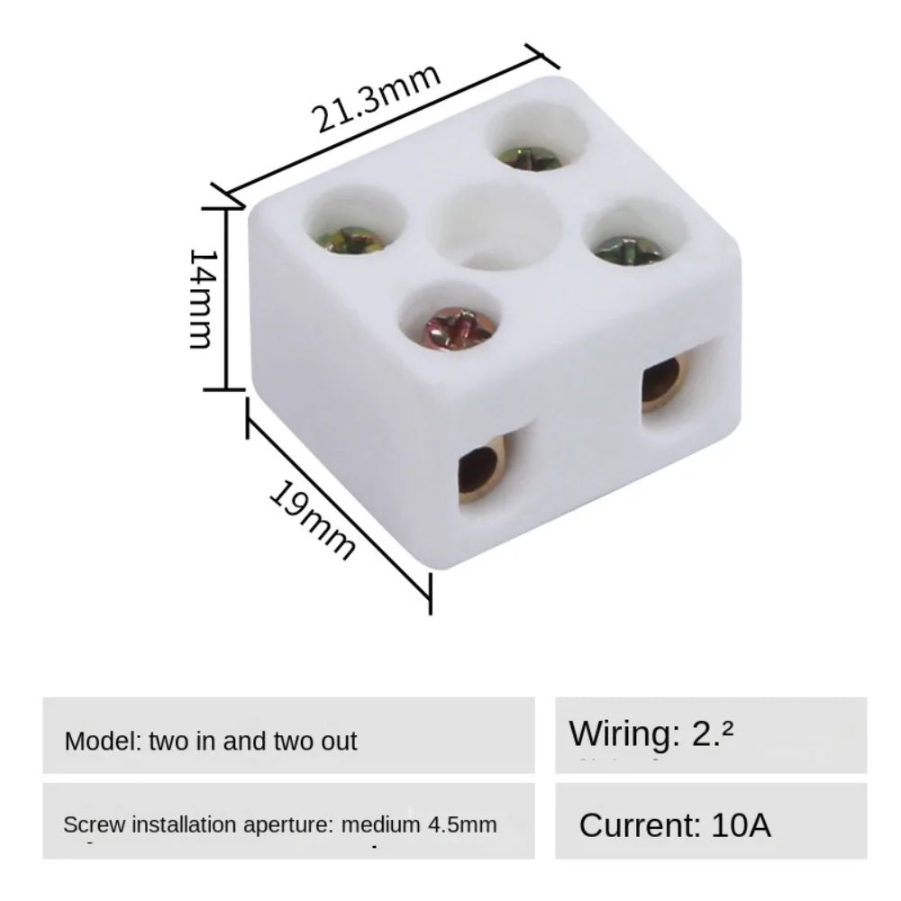 1 In 1 Out Ceramic Wiring Terminal Block 2 In 2 Out High-temperature Resistant Ceramic Terminal Post 250V Copper