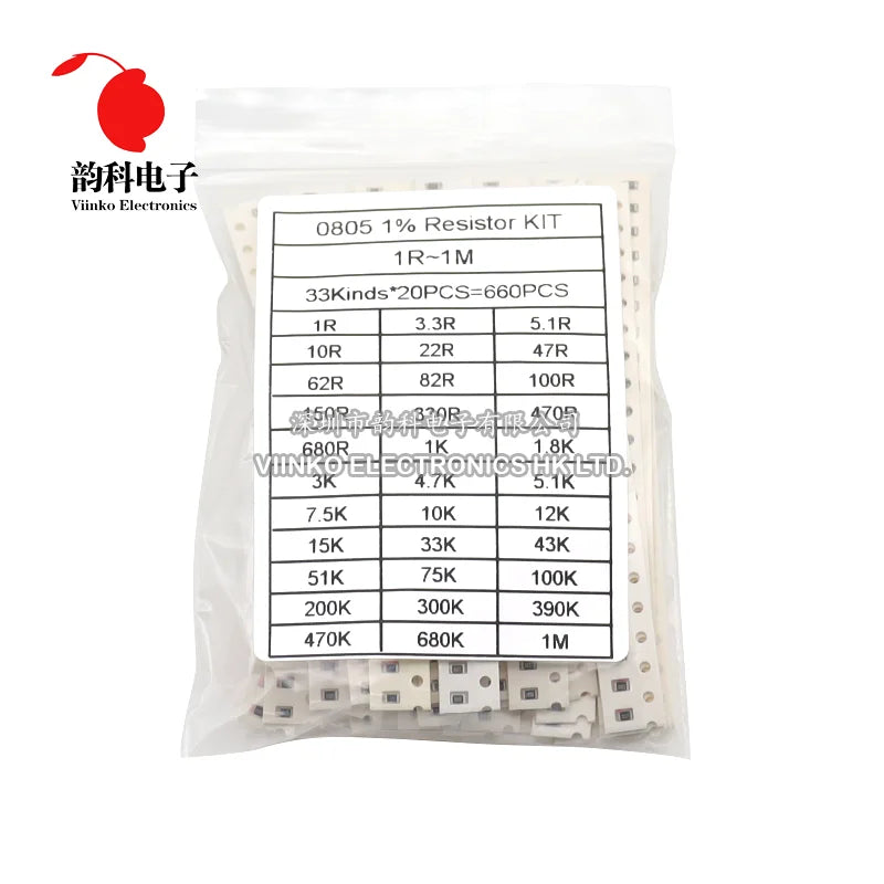 0402 0603 0805 1206 1210 2512 SMD Resistor Assorted Kit 10K 100K 1K 1R 100R 220R Resistance 1% 5% Sample Pack
