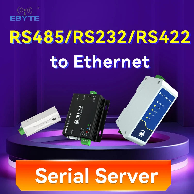 RS485/RS232/RS422 to Ethernet Serial Server DC8-28V Modbus TCP to RTU MQTT Two-Way Socket Link CDEBYTE AT Command