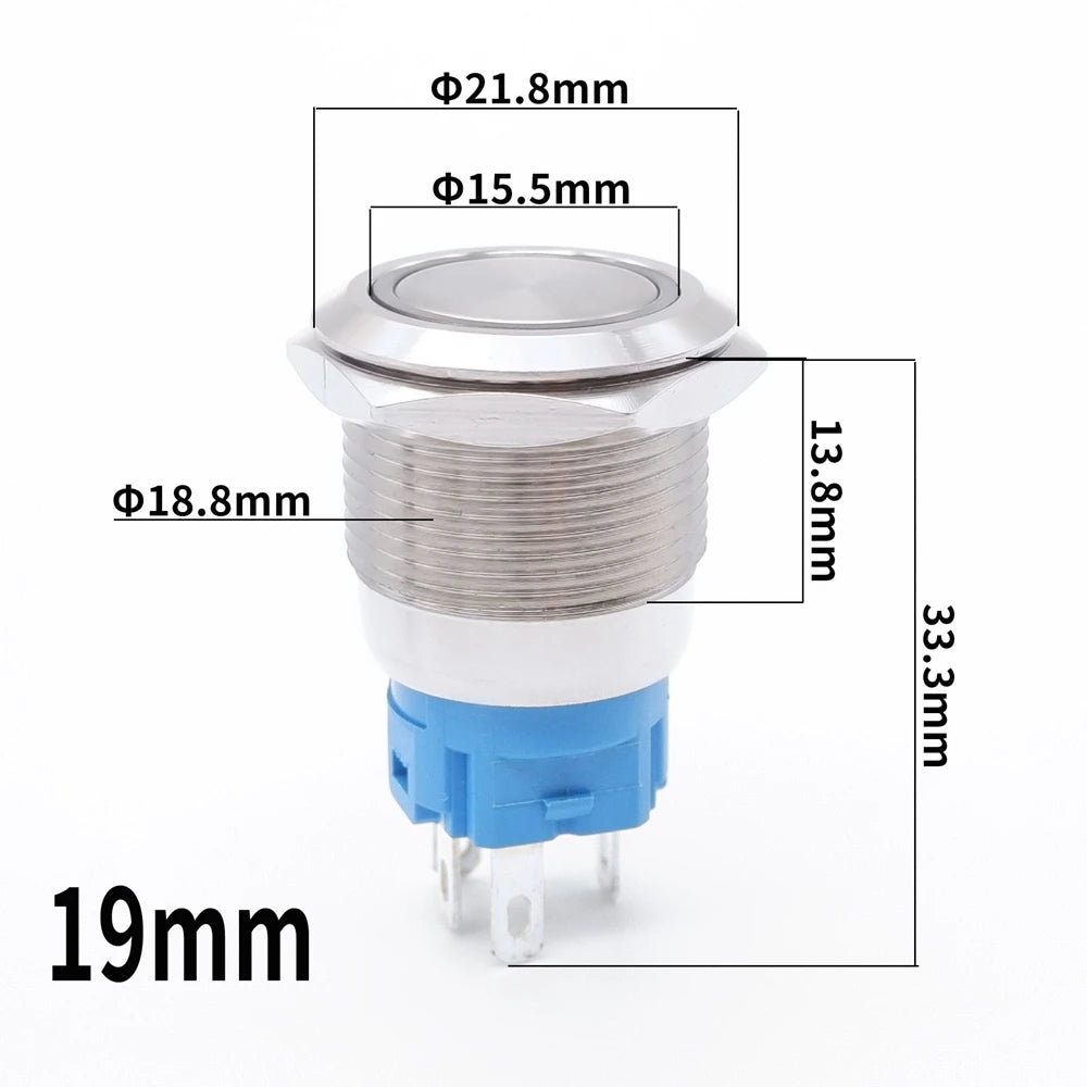 10PCS 16mm 19mm Metal Power Switch Button Flat Round LED Lamp Light Waterproof Latching /Self-reset Button Car Start Switch 12V